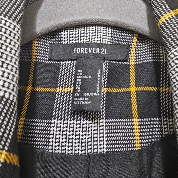 Forever 21 Women's Double-Breasted Plaid Blazer Size Medium Black/White With Yel - Picture 5 of 13